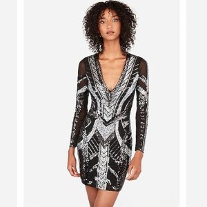 Express Sequin V Neck Dress